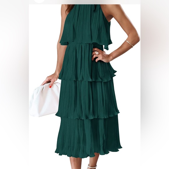 ZESICA Women's 2023 Sleeveless Halter Neck Ruffle Tiered Layed Chiffon Fl  Small - Picture 9 of 10